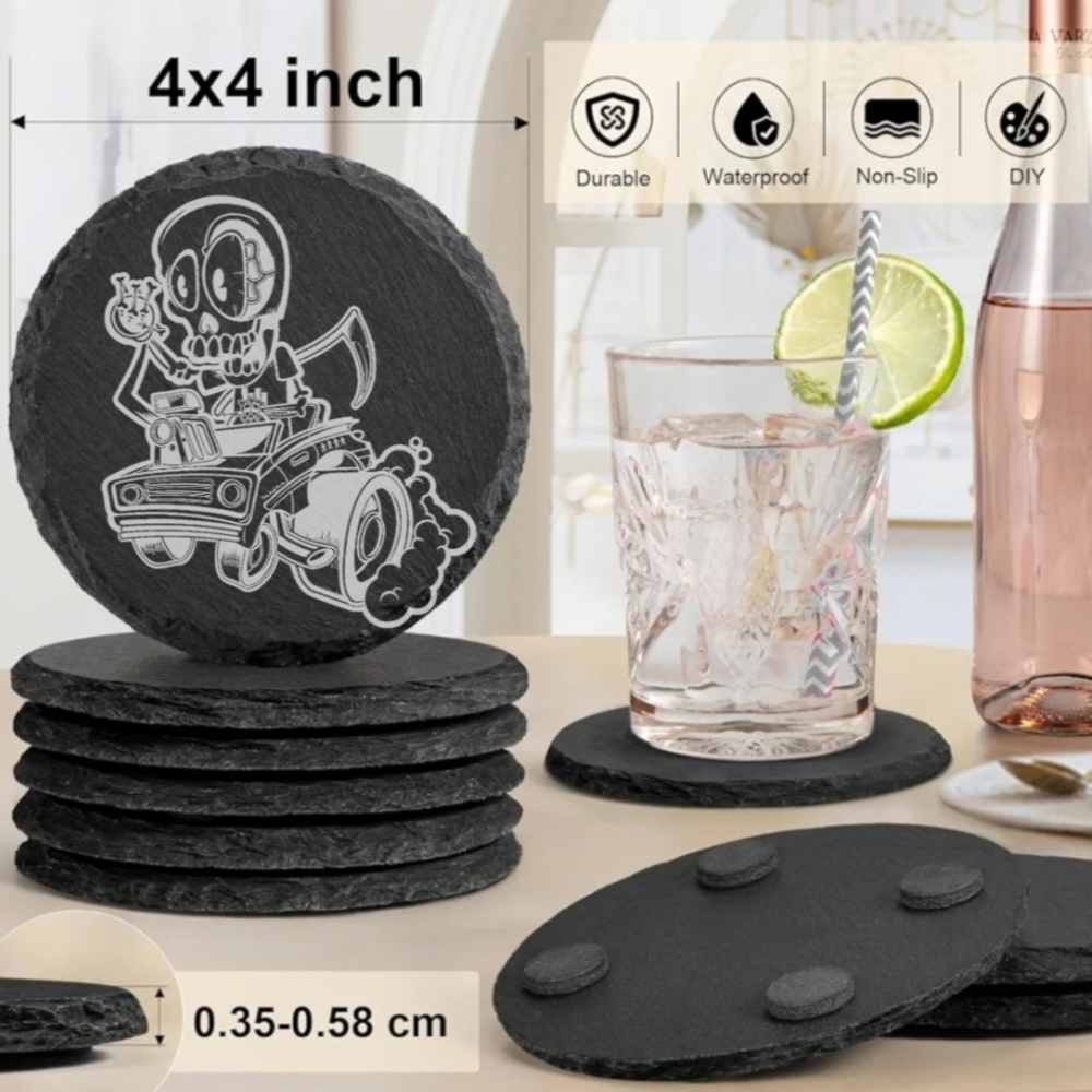 Black Skull Design Bar Coasters Set